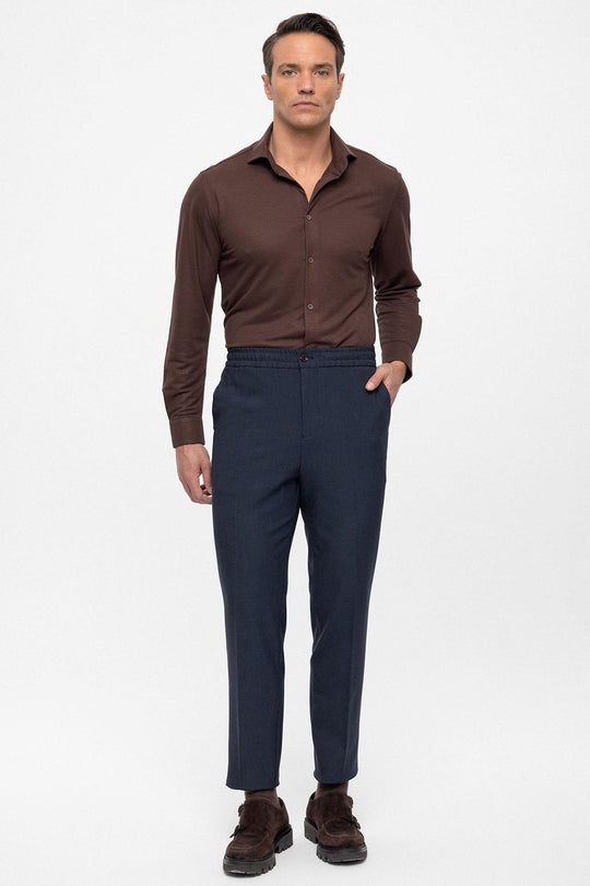 Pantalon Homme Bleu Marine Regular Fit à Taille Élastique - Wessi
