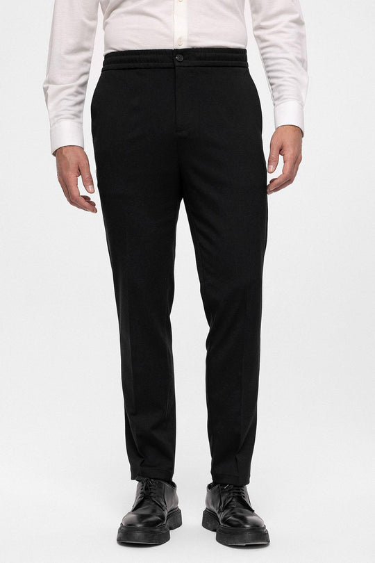 Men's Black Regular Fit  Trousers with Elastic Waist - Wessi