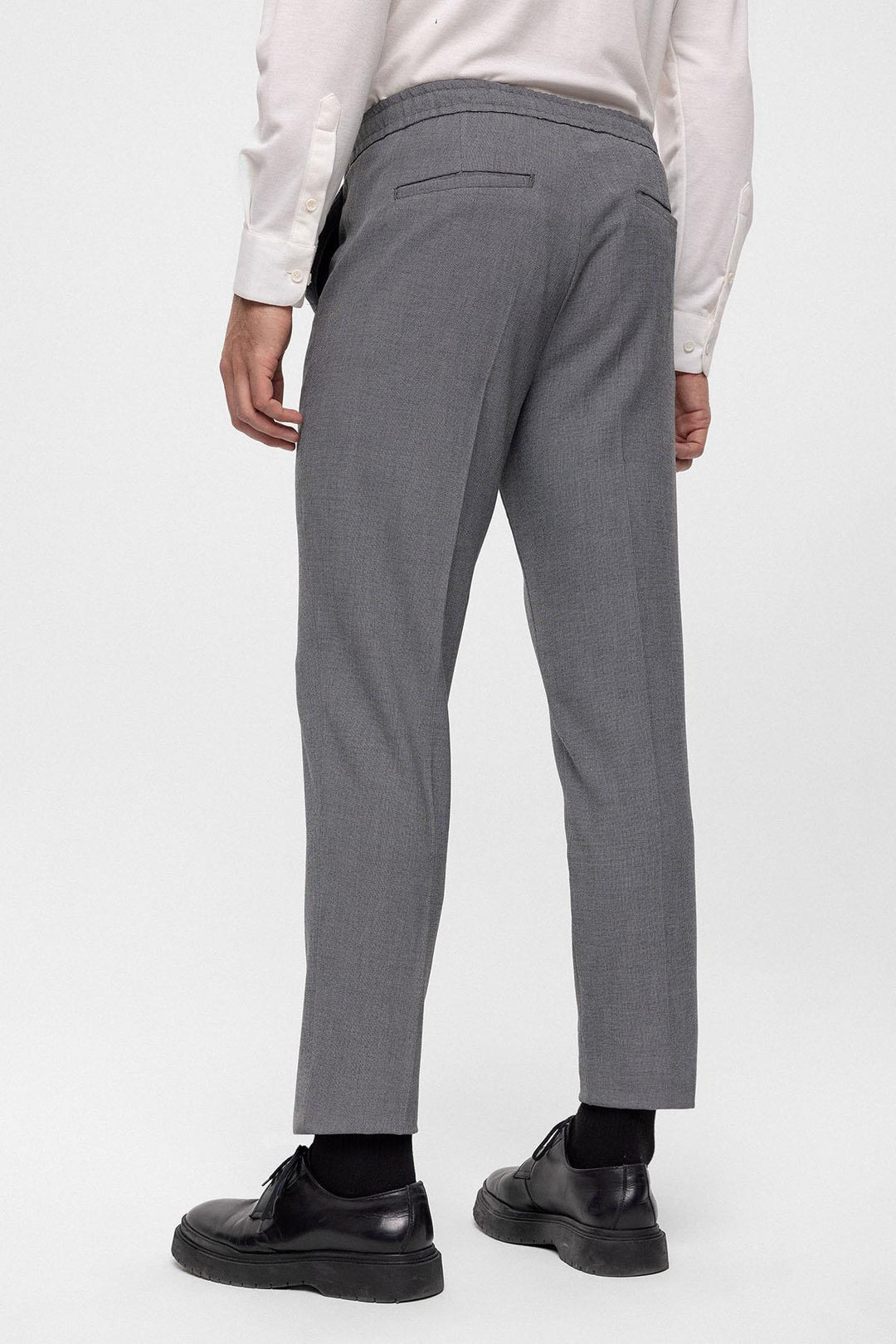 Men's Grey Regular Fit  Trousers with Elastic Waist - Wessi