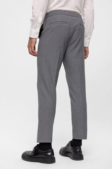 Men's Grey Regular Fit  Trousers with Elastic Waist - Wessi