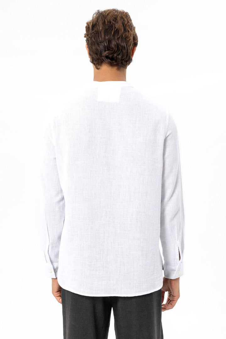 Men's White Mandarin Collar Woven Shirt - Wessi