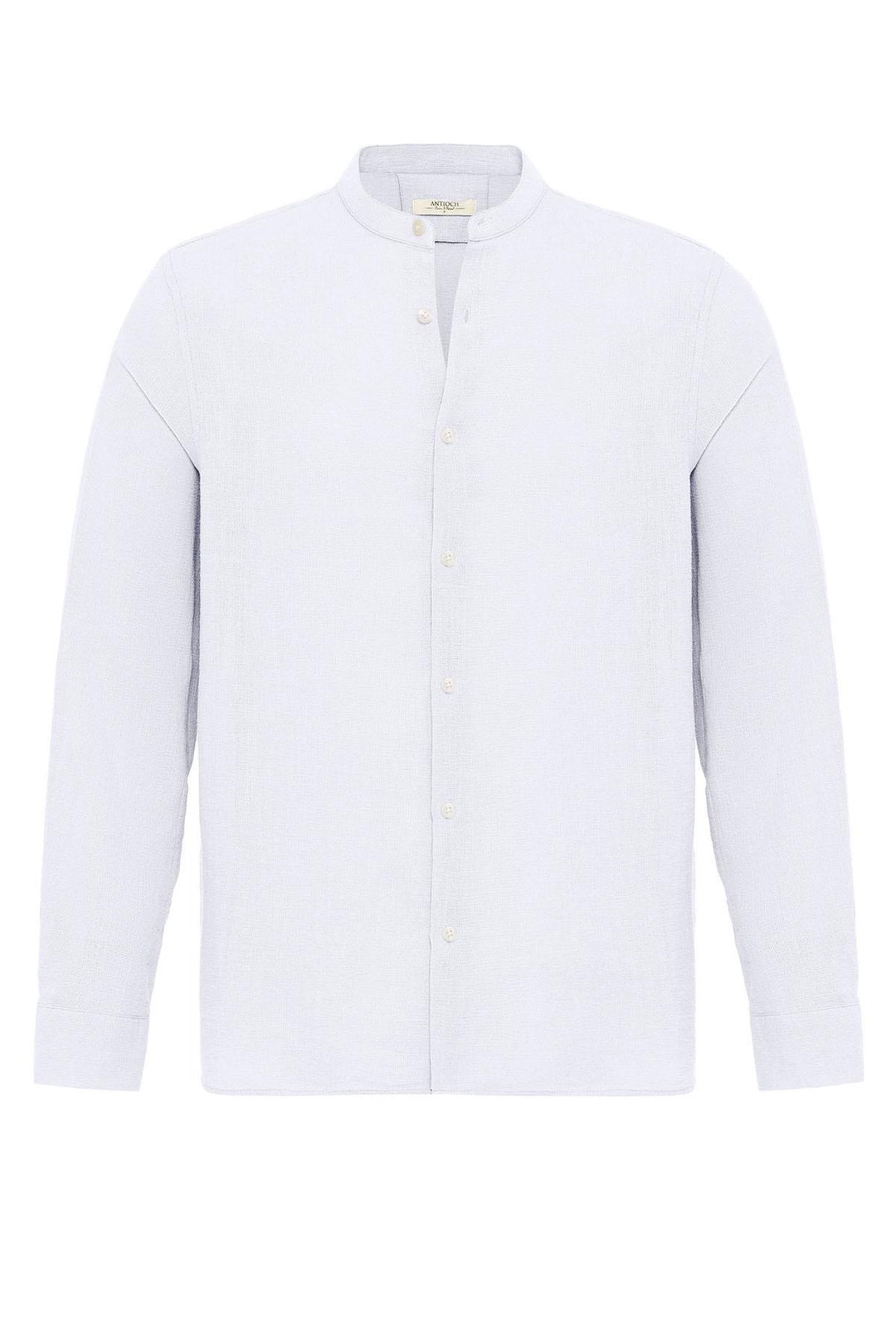 Men's White Mandarin Collar Woven Shirt - Wessi