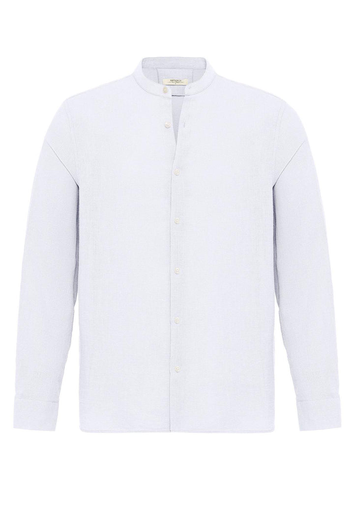 Men's White Mandarin Collar Woven Shirt - Wessi