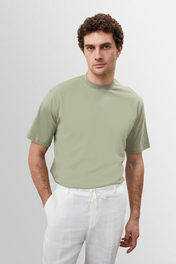 T-shirt basic girocollo kaki chiaro da uomo - Wessi