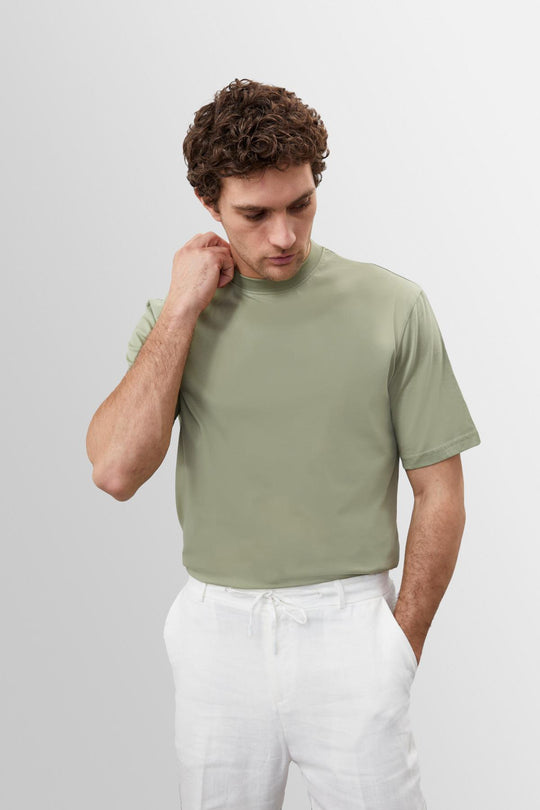 T-shirt basic girocollo kaki chiaro da uomo - Wessi
