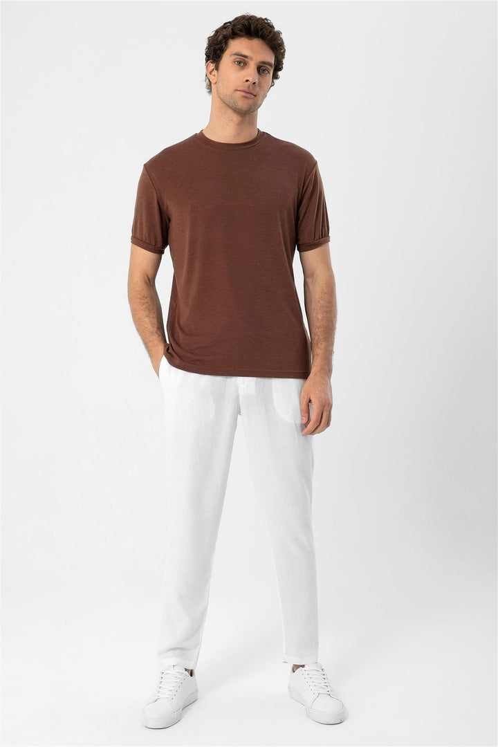 Men's Brown Crew Neck  T-Shirt - Wessi