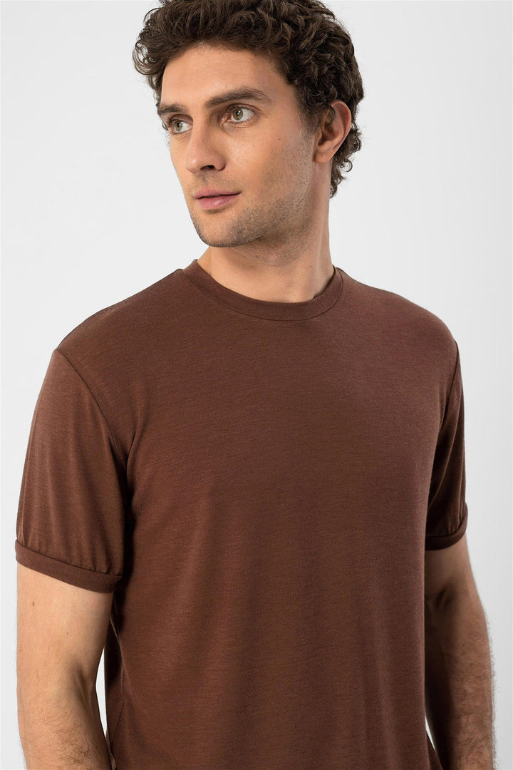 Men's Brown Crew Neck  T-Shirt - Wessi