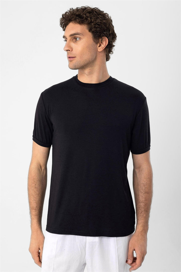Men's Black Crew Neck  T-Shirt - Wessi
