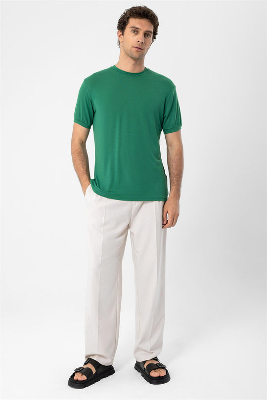 Men's Green Crew Neck  T-Shirt - Wessi