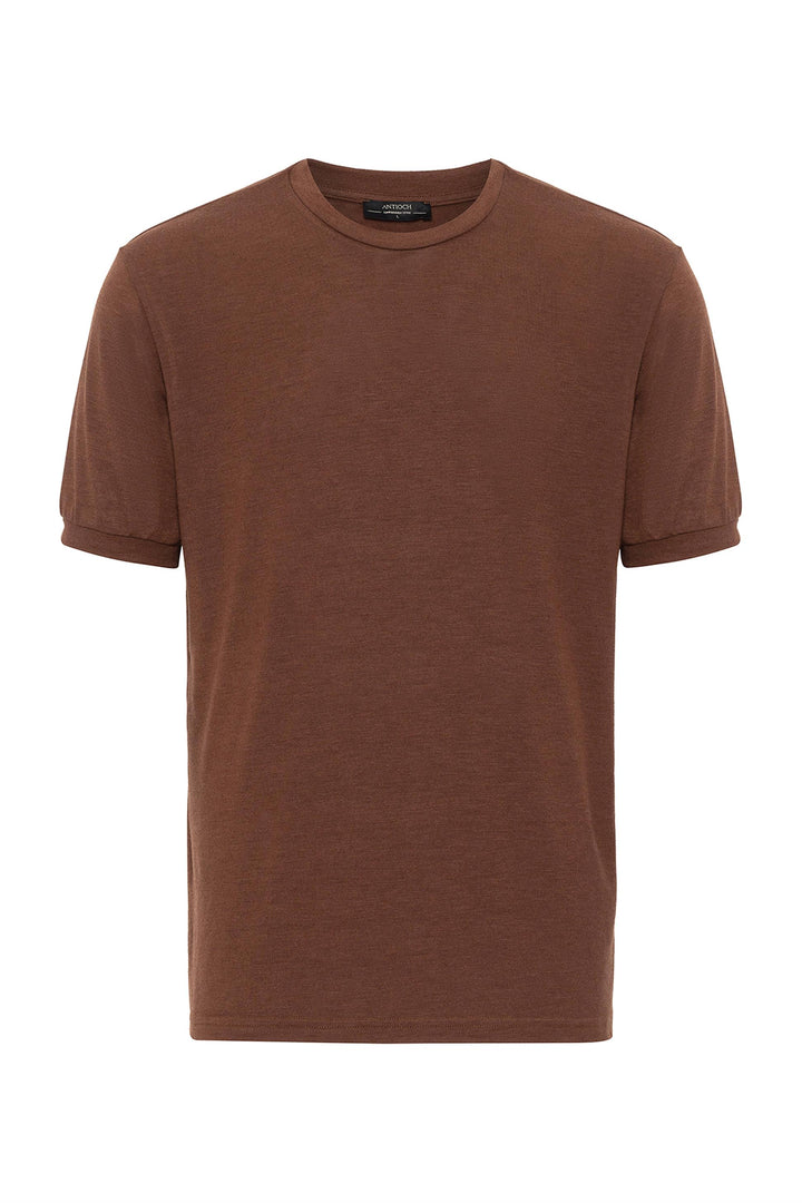 Men's Brown Crew Neck  T-Shirt - Wessi