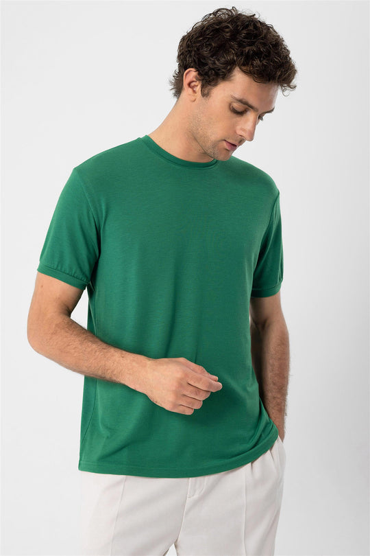 Men's Green Crew Neck  T-Shirt - Wessi
