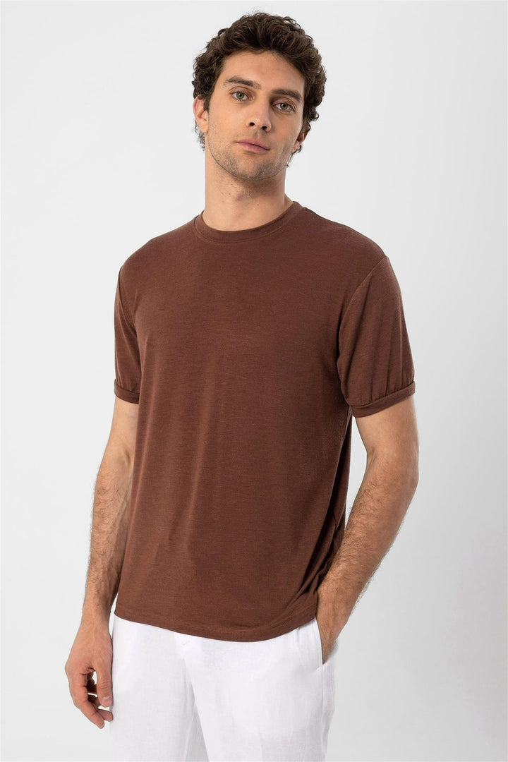 Men's Brown Crew Neck  T-Shirt - Wessi