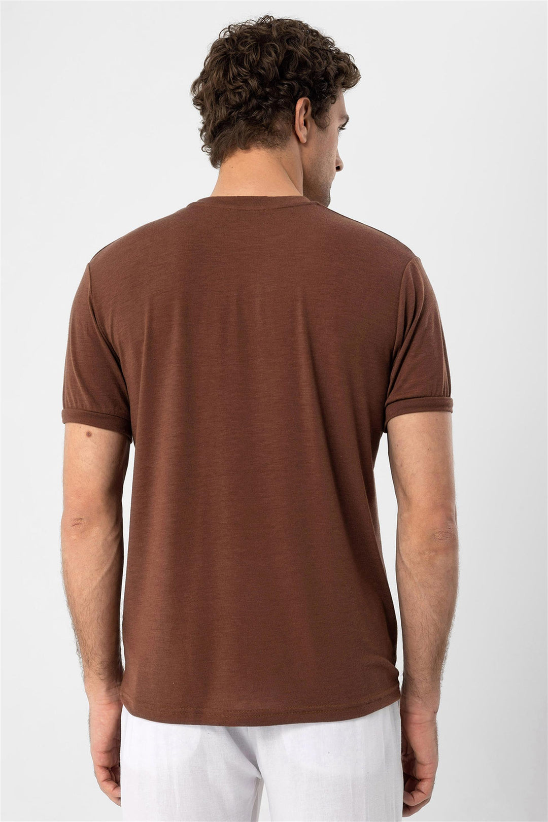 Men's Brown Crew Neck  T-Shirt - Wessi