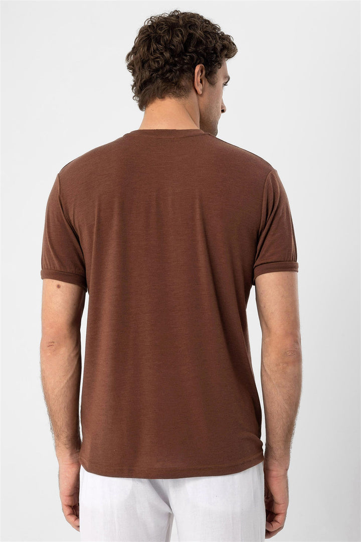 Men's Brown Crew Neck  T-Shirt - Wessi