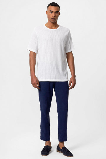 T-Shirt Côtelé Col Rond Blanc Homme - Wessi