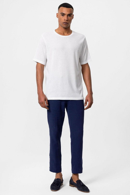 T-Shirt Côtelé Col Rond Blanc Homme - Wessi