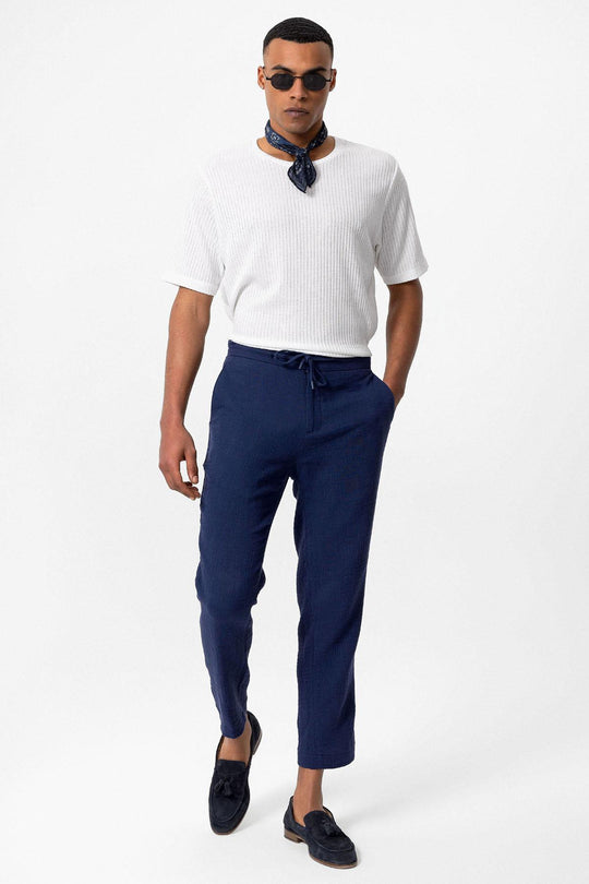 T-Shirt Côtelé Col Rond Blanc Homme - Wessi