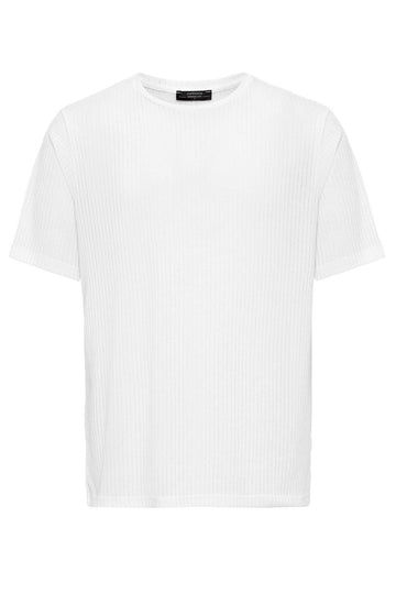 T-Shirt Côtelé Col Rond Blanc Homme - Wessi