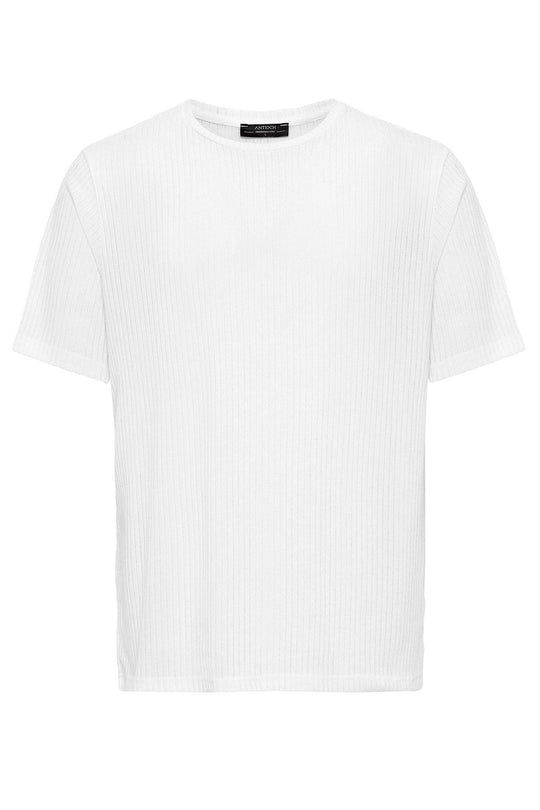 T-Shirt Côtelé Col Rond Blanc Homme - Wessi