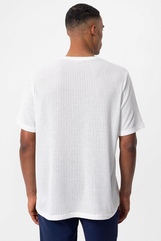 T-Shirt Côtelé Col Rond Blanc Homme - Wessi