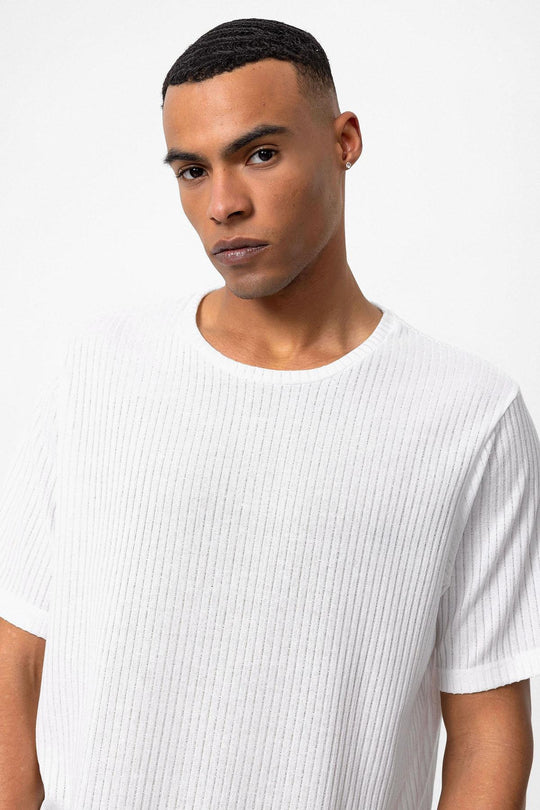 T-Shirt Côtelé Col Rond Blanc Homme - Wessi