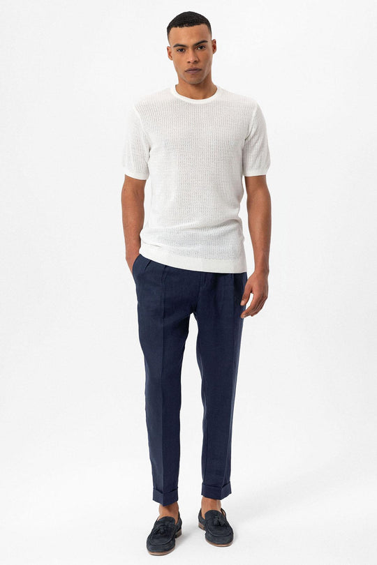 T-Shirt Homme Écru Col Rond En Maille - Wessi