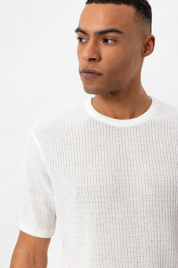 T-Shirt Homme Écru Col Rond En Maille - Wessi