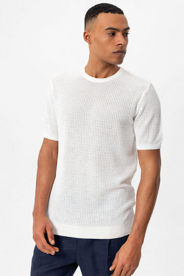 T-Shirt Homme Écru Col Rond En Maille - Wessi