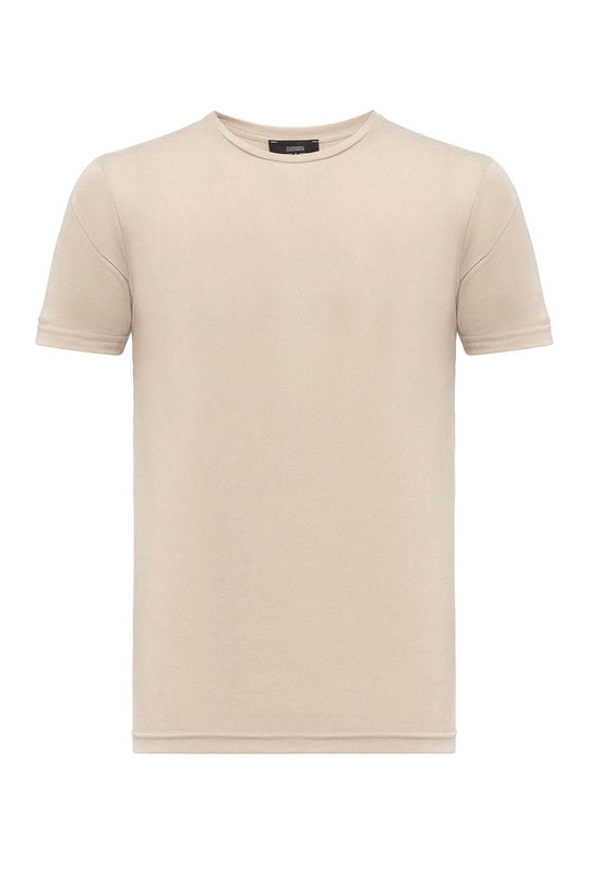 Men's Beige Crew Neck Slim Fit  T-Shirt - Wessi