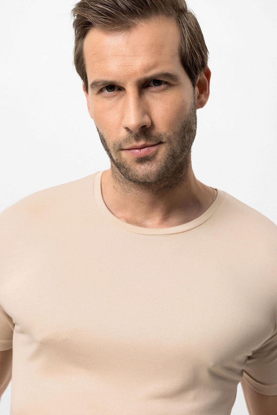 Men's Beige Crew Neck Slim Fit  T-Shirt - Wessi