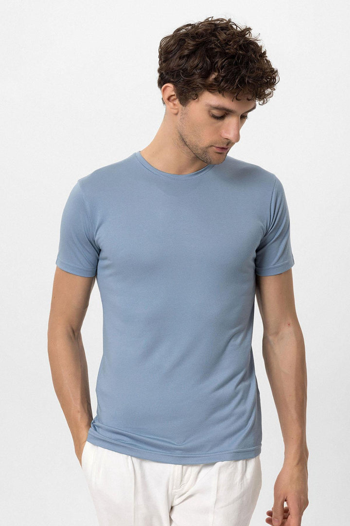 Camiseta de hombre azul con cuello redondo y corte slim - Wessi