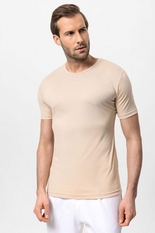 Men's Beige Crew Neck Slim Fit  T-Shirt - Wessi