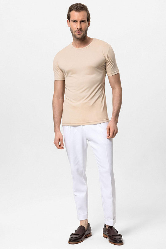 Men's Beige Crew Neck Slim Fit  T-Shirt - Wessi
