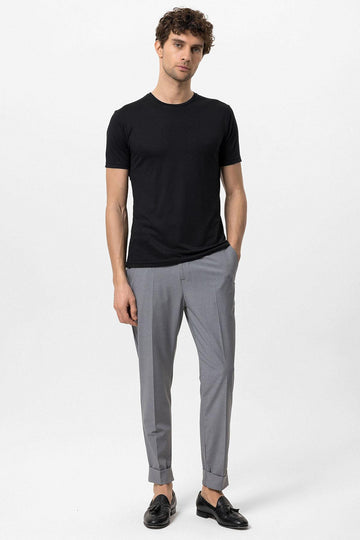 Men's Black Crew Neck Slim Fit  T-Shirt - Wessi