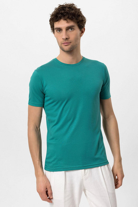 T-Shirt Homme Vert Col Rond Coupe Slim - Wessi
