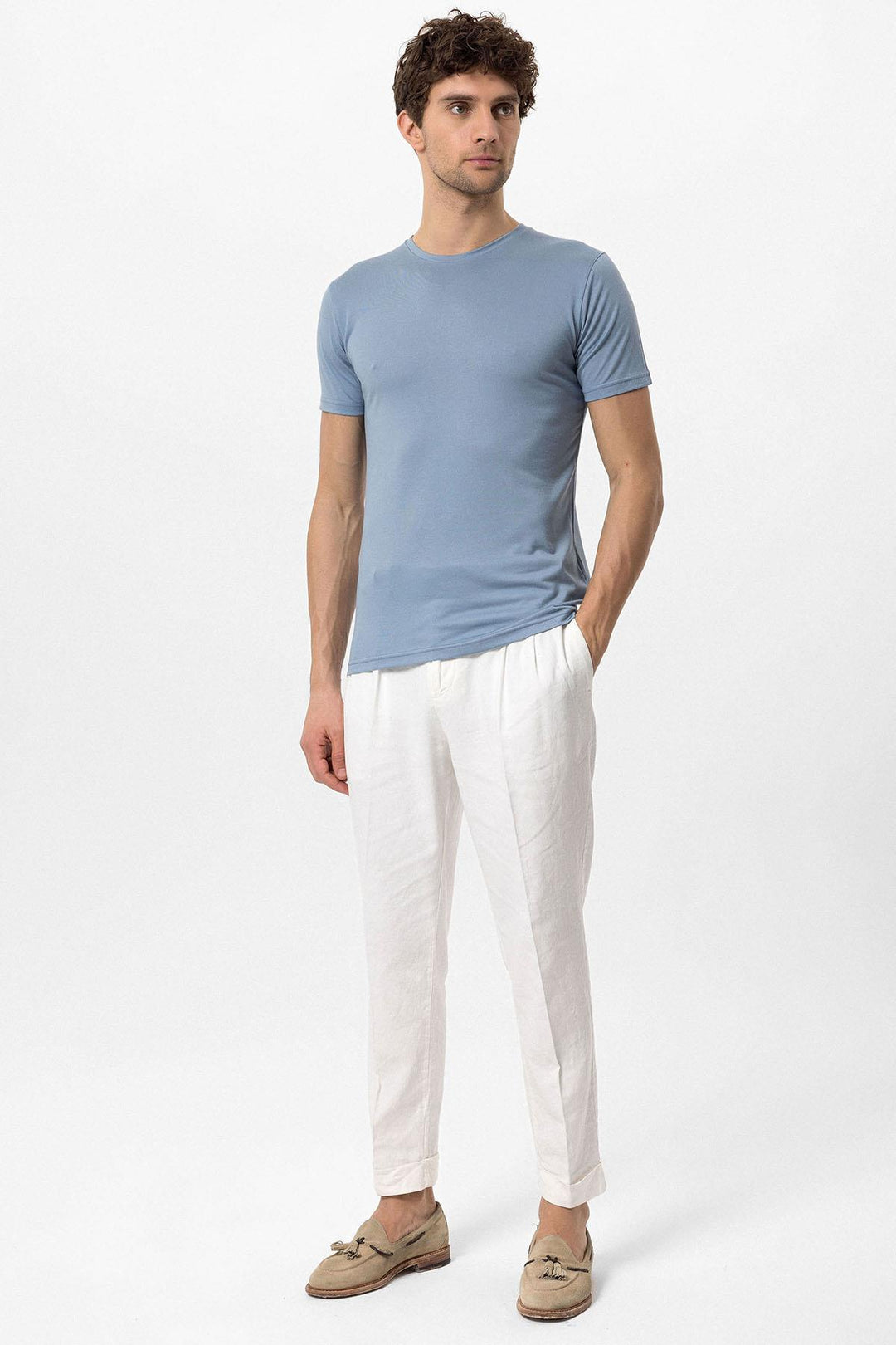 Camiseta de hombre azul con cuello redondo y corte slim - Wessi