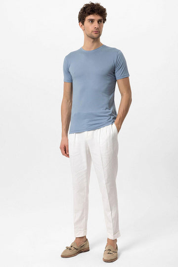 Camiseta de hombre azul con cuello redondo y corte slim - Wessi