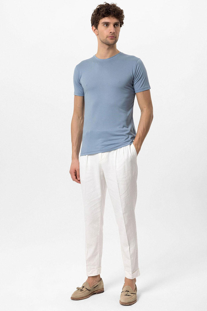 Camiseta de hombre azul con cuello redondo y corte slim - Wessi