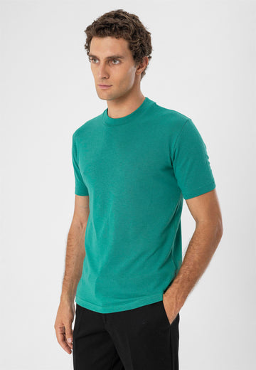 T-Shirt Slim Fit Col Rond Vert Canard Homme - Wessi