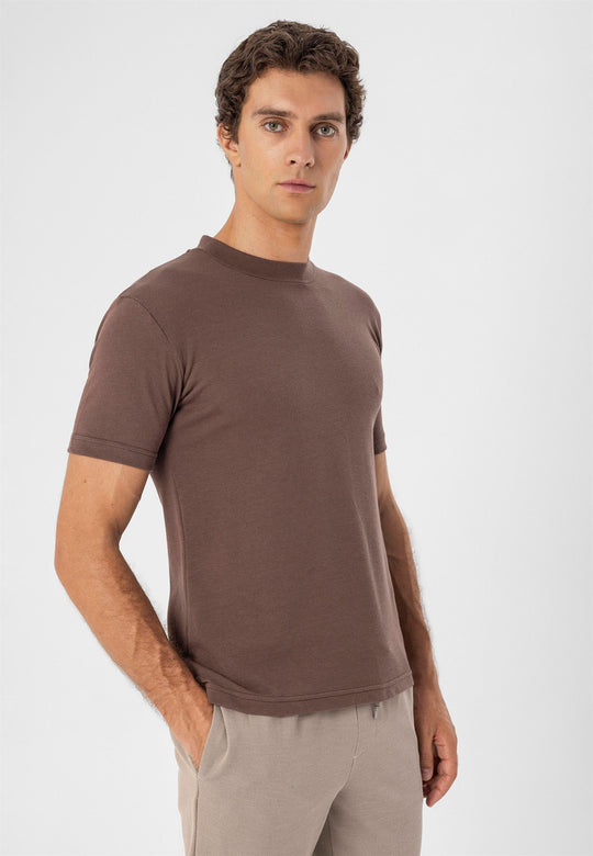 T-Shirt Homme Marron Col Rond Coupe Slim - Wessi