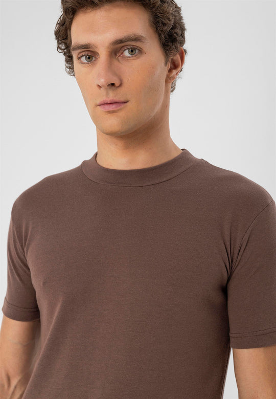 T-Shirt Homme Marron Col Rond Coupe Slim - Wessi