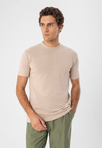 T-Shirt Slim Col Rond Beige Homme - Wessi