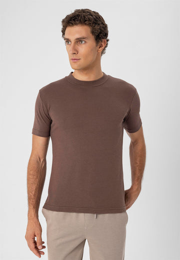 T-Shirt Homme Marron Col Rond Coupe Slim - Wessi