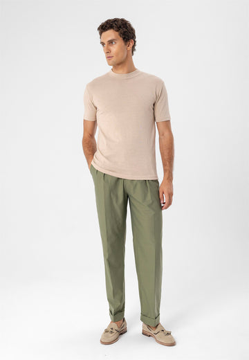 T-Shirt Slim Col Rond Beige Homme - Wessi