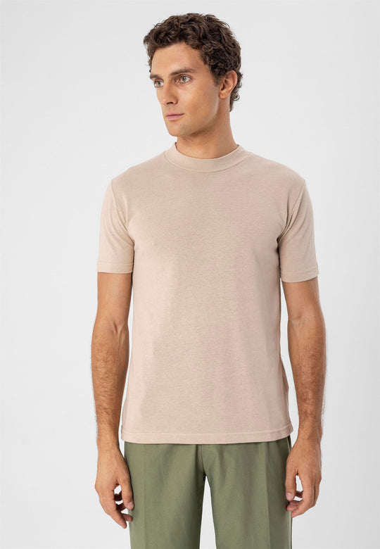 T-Shirt Slim Col Rond Beige Homme - Wessi