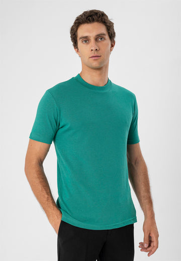 T-Shirt Slim Fit Col Rond Vert Canard Homme - Wessi