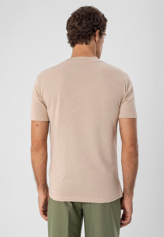 T-Shirt Slim Col Rond Beige Homme - Wessi