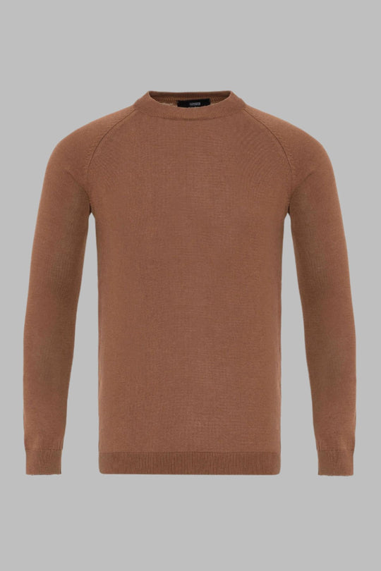 Maglione in maglia slim fit girocollo marrone da uomo - Wessi