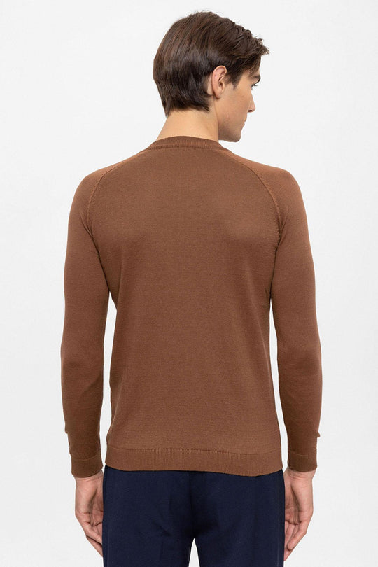 Maglione in maglia slim fit girocollo marrone da uomo - Wessi