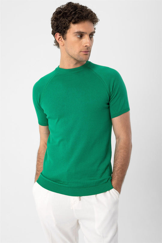 T-Shirt Homme Vert Col Rond en Maille - Wessi